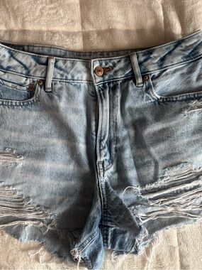 American Eagle Outfitters Light Blue Denim Shorts with Tan Patch